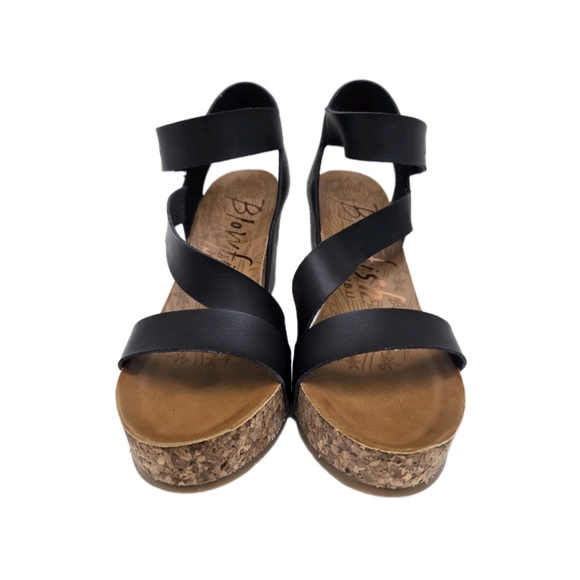 Blowfish Malibu Sandals Size 10 Black Hapuku Wedge Cork Platform Casual Open Toe - Picture 12 of 16